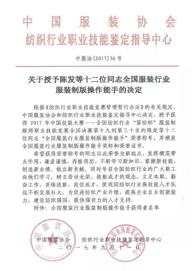 全國紡織行業“富怡杯”服裝制版師職業技能競賽獲獎名單揭曉！